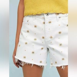 Pilcro Anthropologie Starburst Celestial Boyfriend Embroidered Denim Shorts 26